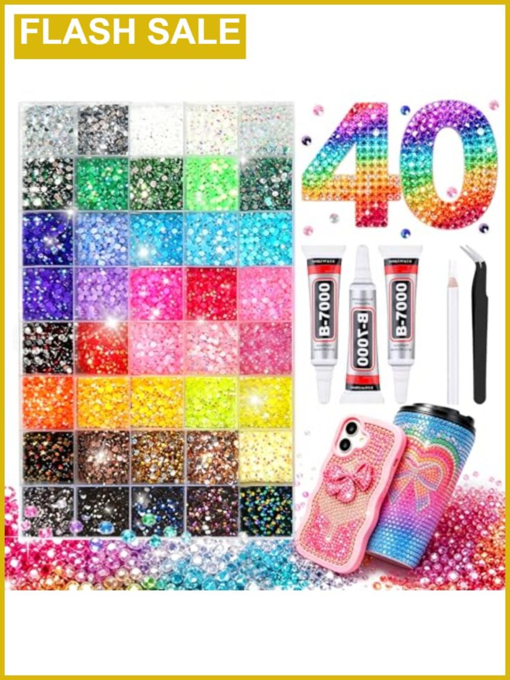 Resin Jelly Rhinestones 40000pcs Bedazzling Kit with Glue Tools